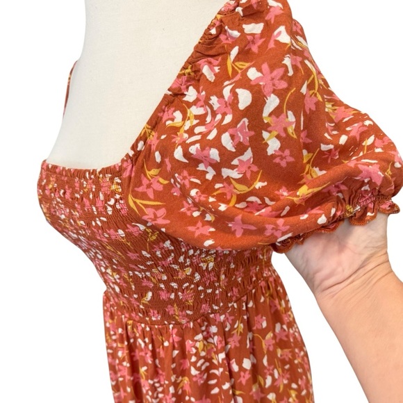 Roxy Hello Petal Woven Mini Dress On or Off Shoulder Fall Smocked Size Small - Picture 6 of 15